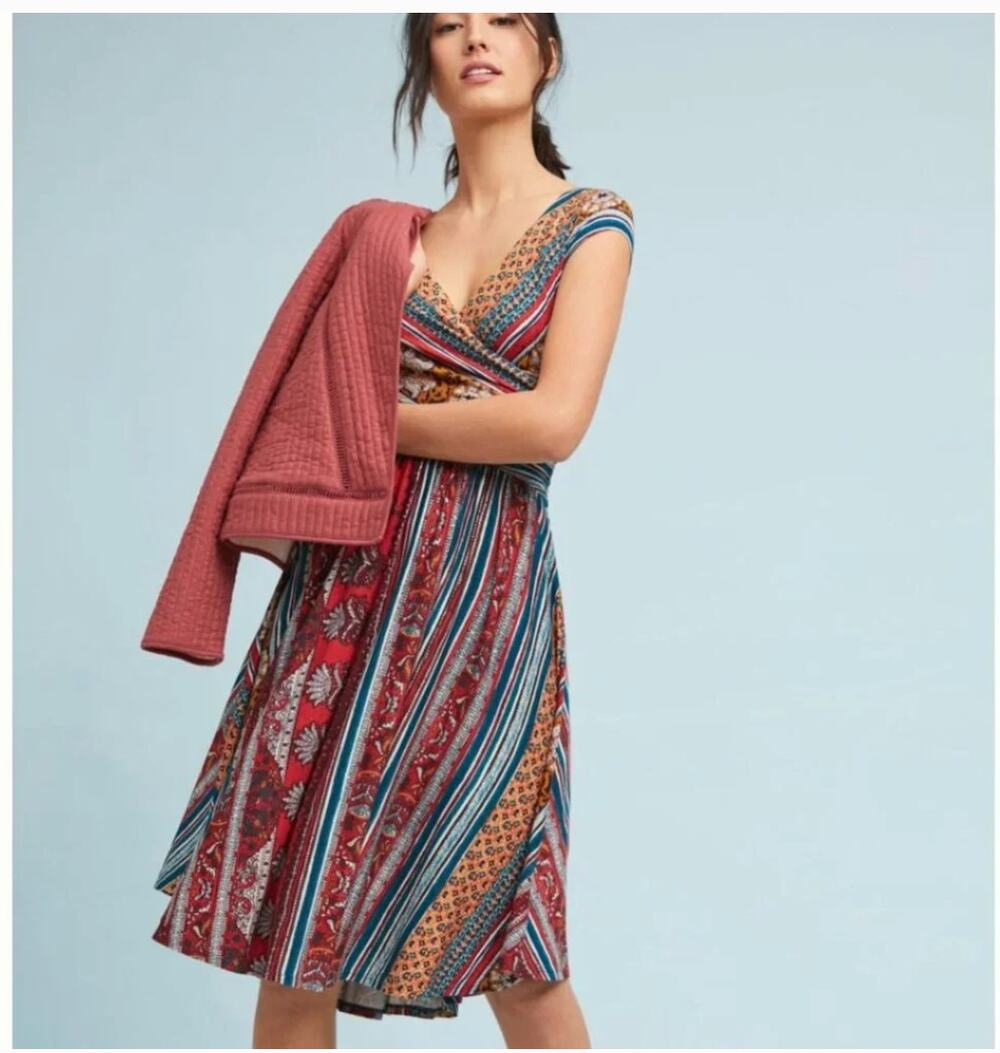 Anthropologie Maeve Tamera Jersey Knit Wrap Dress Large Boho Midi